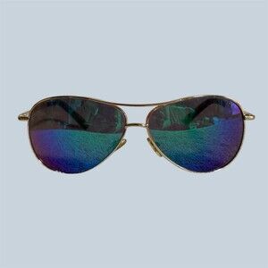 Aviator Sunglasses Gold Frame Blue Mirrored Lenses Tortoise & Gold Arms